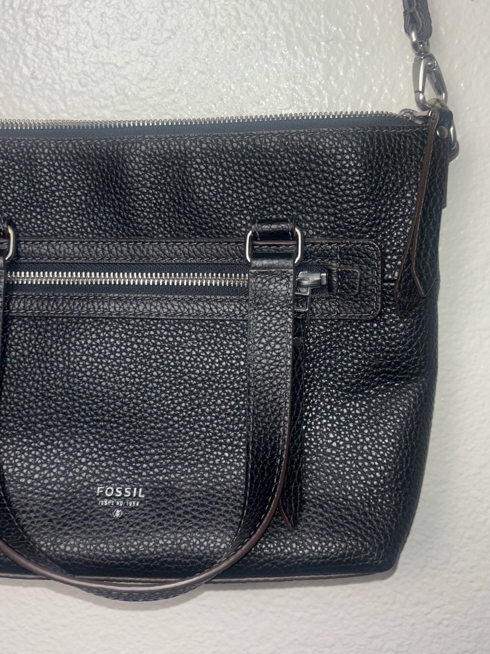 Fossil Black Pebbled Leather Convertible Satchel Crossbody Purse Mid Size - Picture 5 of 16
